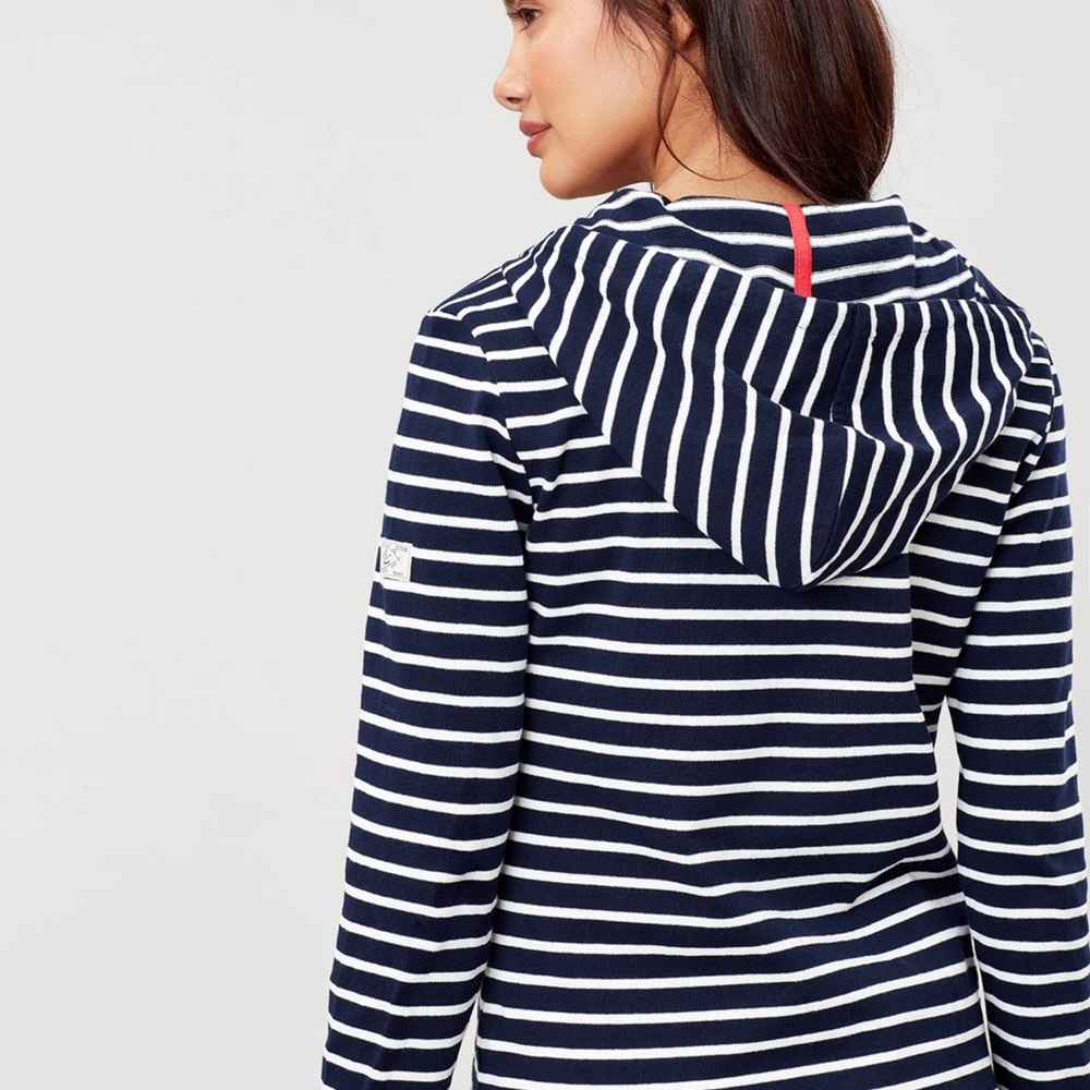 🐝 NWOT Joules Lisa V Neck Pop Over Hoodie Navy White Size 8 - Picture 3 of 12